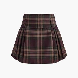 Commense Small Burgundy Checked Zipper Mini Skirt NWT$32